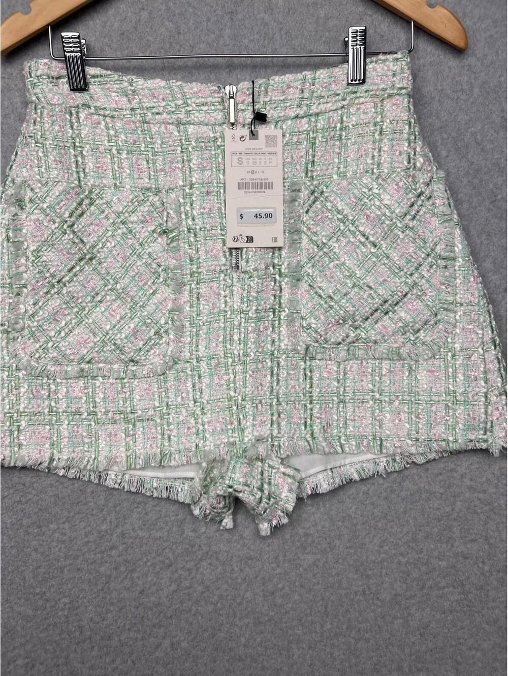 Zara Gingham Tweed Plaid Mini Skort Womens S Preppy Chic City Classy Academia